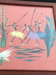 1950’s African Tribal Abstract Folk Art Belgian Congo Gouache Painting On Paper