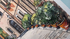 Сityscape Watercolor Original Painting European Architecture Old Town Artwork