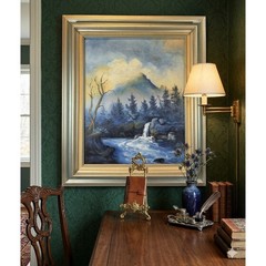 Vintage Sybil 1982 Original Oil Painting Mountain Waterfall Landscape Framed Art