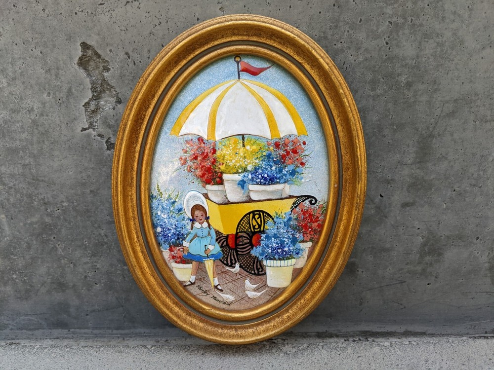Vintage SHIRLEY MANSFIELD Signed Enamel On Copper Painting Framed