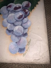 Original 2007 Signed Lou Ann Peters Purple Grapes 4”W 6”T Canvas NC #3of3