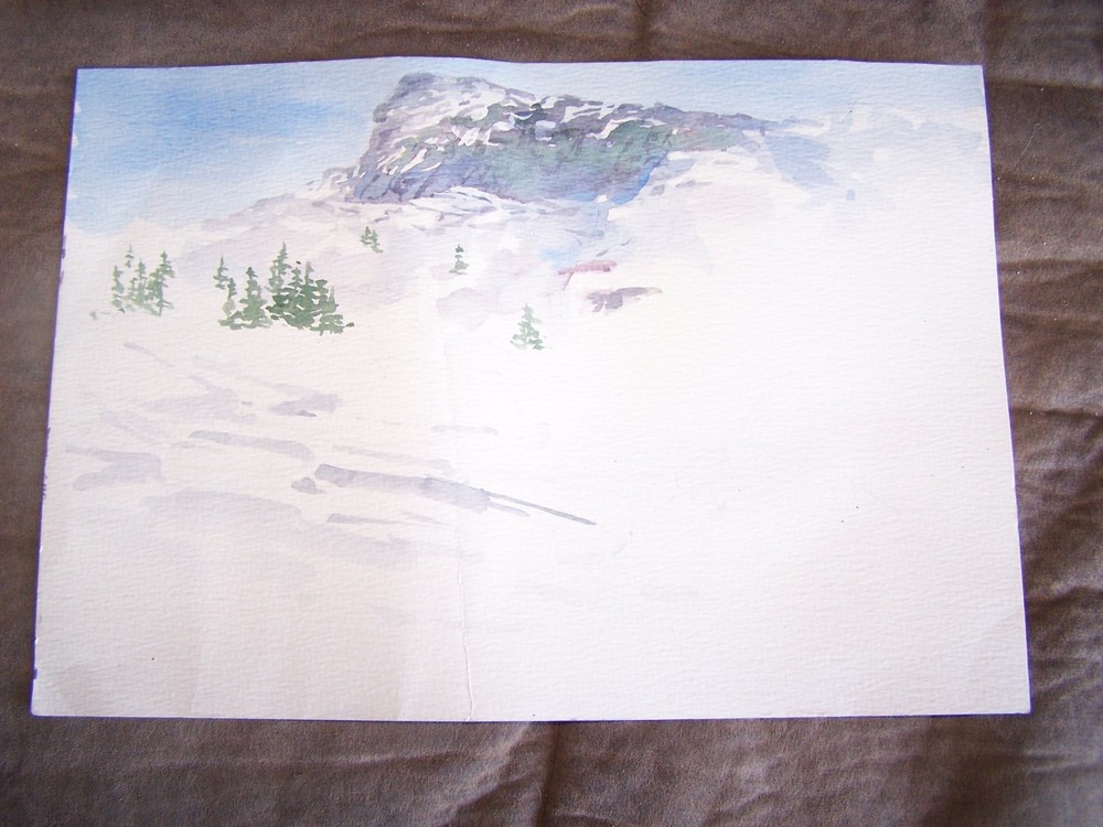 Original Watercolor by Peg Humphreys Mountain Covered by Snow 11 3/4″ x 8″