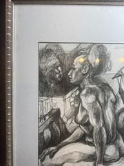 Tamara Signed Modernist Female Nude Bedroom Pen Ink Drawing Framed VG Cond 24×18