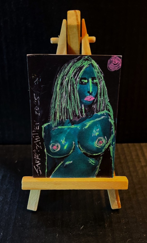 UNIQUE Pop Art LADY PORTRAIT ACEO PAINTING 2.5 X 3.5 Original SWARTZMILLER DNA