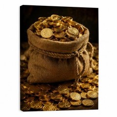 Gold Coins Money Bag Canvas Wall Art Wealth Treasure Print Rustic Luxury Home