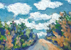 Oil Painting Landscape Mountains Trees Clouds Road New Mexico Original – Donalee