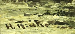 Oil painting „winter evening“ Helmut Reuter Düsseldorf oil on wood 30.0 x 24.0 cm