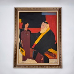 Vintage Modernist Figural Oil Painting Signed Framed Expressionist Portrait