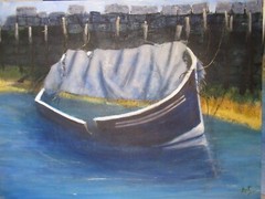 OOAK Lot of 3 original paintings collage boats 24×18 signed canvas Gallery Wall