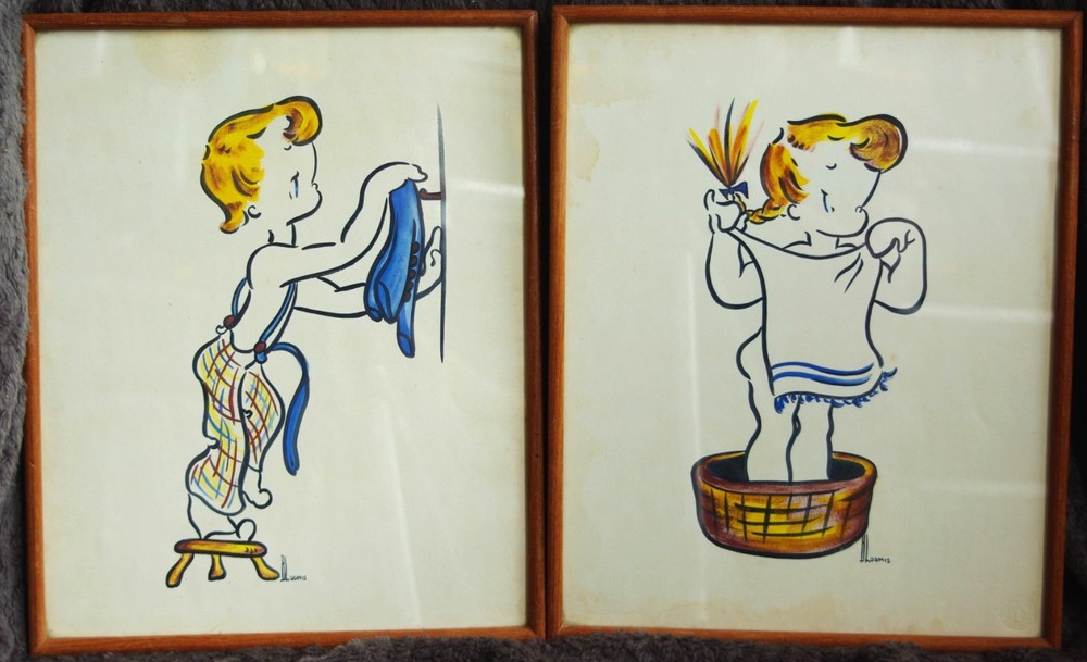 1950s „Betsy Loomis“ Original Artwork Pair – Not Prints! Children’s Kitsch