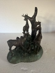 Animal Bronze 19th Century Deer Group By Ronl 1971