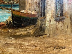 Vintage Midcentury Italian Impressionist Harbor Scene by A. Luise