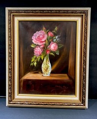 Original Oil Painting By Shirley Ann Austin 18x15x2” Framed Signed”Flowers “