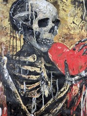 original skeleton heart hand painted oil artwork 34”x27”inches OBO