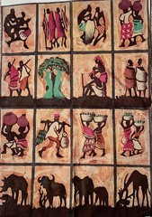 Batik Painting of tribal people & safari animals from Kenya – 20″ x 28″