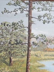 Florida Landscape Painting Palm Trees Flamingo By June Peters Signed Framed