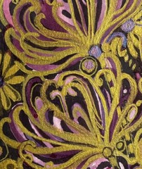 5X 7” Original Shiny Gold Paint Purple Fantasy Floral Watercolor Pamela Wilhelm