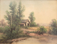 Cottage & Landscape Oil Painting-11 x 14- C. 1890/1910-Sydney Hart (1867-1921)