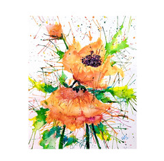 Orange Poppies Watercolor Painting California Floral Original art 10×8 in