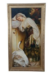 Odalisque Contemporary School Oil Painting After Frederick Leighton Woman Swan