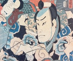 Utagawa Kunisada, Woodblock print (ukiyo-e), Japanese „Washizu Rokuro and Bando“