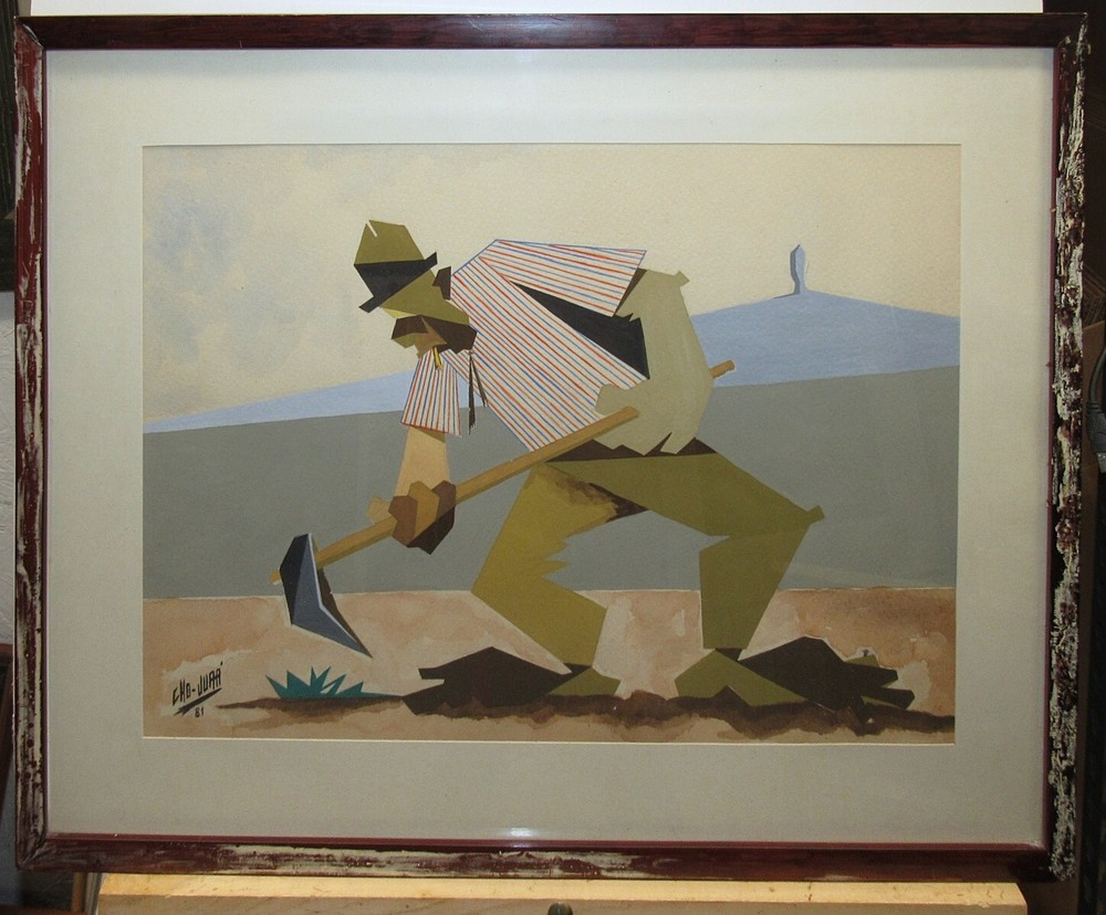 Eduardo Millares Sall „Cho-Juaa“ Rare Tempera Ptg Famous Canary Islands Artist