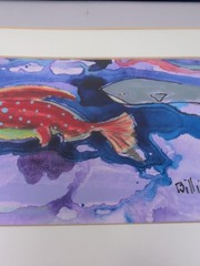 Billie Hutt Artwork Framed Fish Colorful „Sounds Fishy To Me!“ 1992