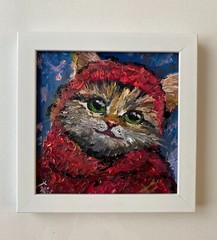 Cute Cat Painting Animals Original Art Small Abstract Wall Art Cat Portrait Art