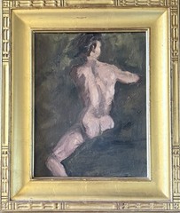 “Seated Nude Male”, 20thC. O/B Signed on Back Liza Milligan 14”H x 11”W