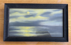 Atq Orig Gouache Painting Old Nocturne Yellow Sun/Moonlight Seascap Ocean Signed