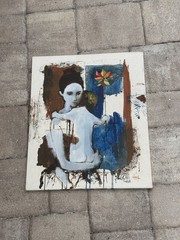 Mother And Child Zamsky 1977 2ftX20in Canvas Painting
