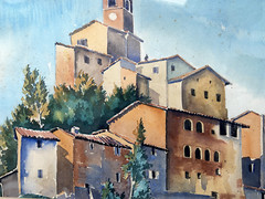 :: JOSEF SCHWARZFISCHER *1913 – 1995 WATERCOLOR MALERATA MACERATA CASTEL 1944 ITALY