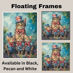 Patriotic Bengal Cat Family Canvas Wall Art with Kittens in Top Hats