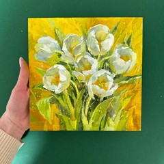 Tulips Painting Original Oil Painting Flowers White Tulip Painting Floral Spring
