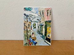 Old Street in Genoa Impasto Oil Painting On Canvas Board Italy Cityscape Artwork