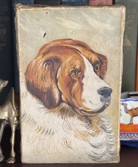 Antique Original Saint Bernard Oil Painting – Unframed – READ