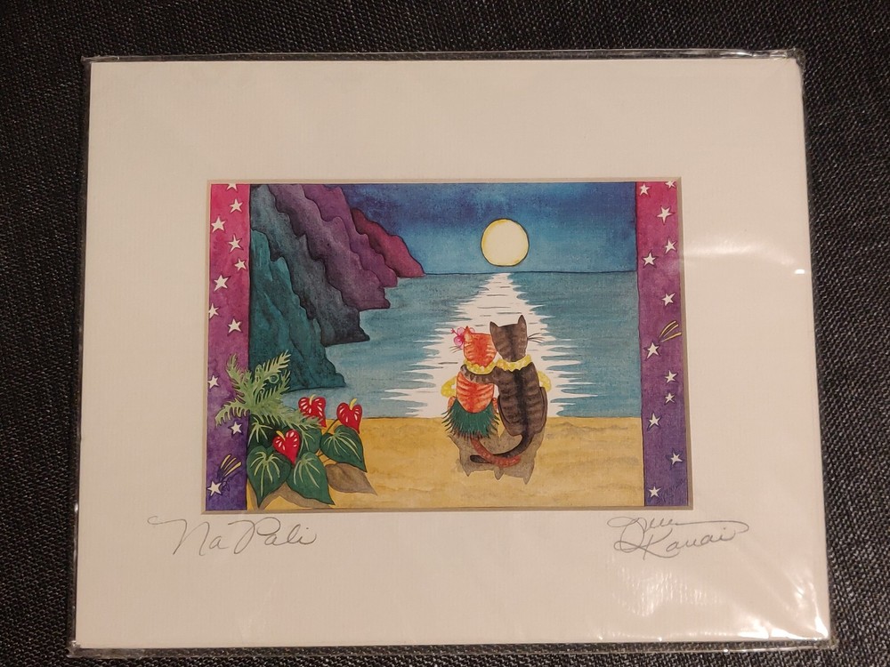 Joanna Carolyn NaPali Kauai Cats Lei Beach Sunset Cliffs Art Hawaii 6½“ x 4½“