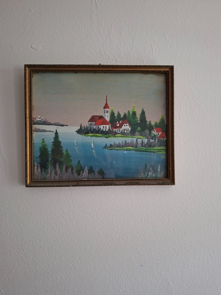 antique painting Lake Bled
