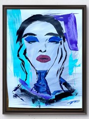 Daydreaming Lady Maria Callas Acrylic And Chalk On Paper Signed Unframed 11”x14”