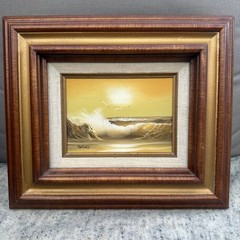 Oil Painting Ocean Waves Warm Glow Birds Sunset Sunrise • Signed „G Roy“