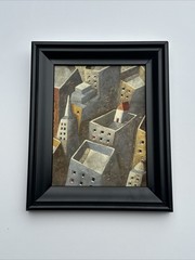 JORDI PINTO PAINTING CITYSCAPE ROOFTOPS CITY ARCHITECTURE CUBISM MODERNIST SMALL