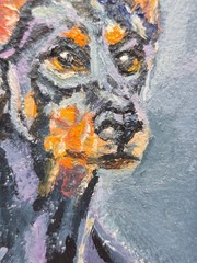 original oil painting signed framed .dog. 4×4 inches