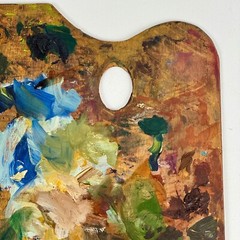 Vintage Artist’s Large Rectangular Painting Palette With Remnant Oil Paint