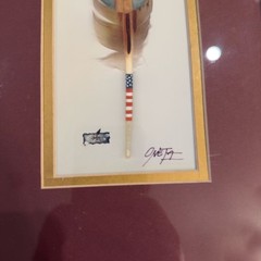 Vintage Oneta Patriotic Eagle Painted Feather Art Signed Americana Wall Decor