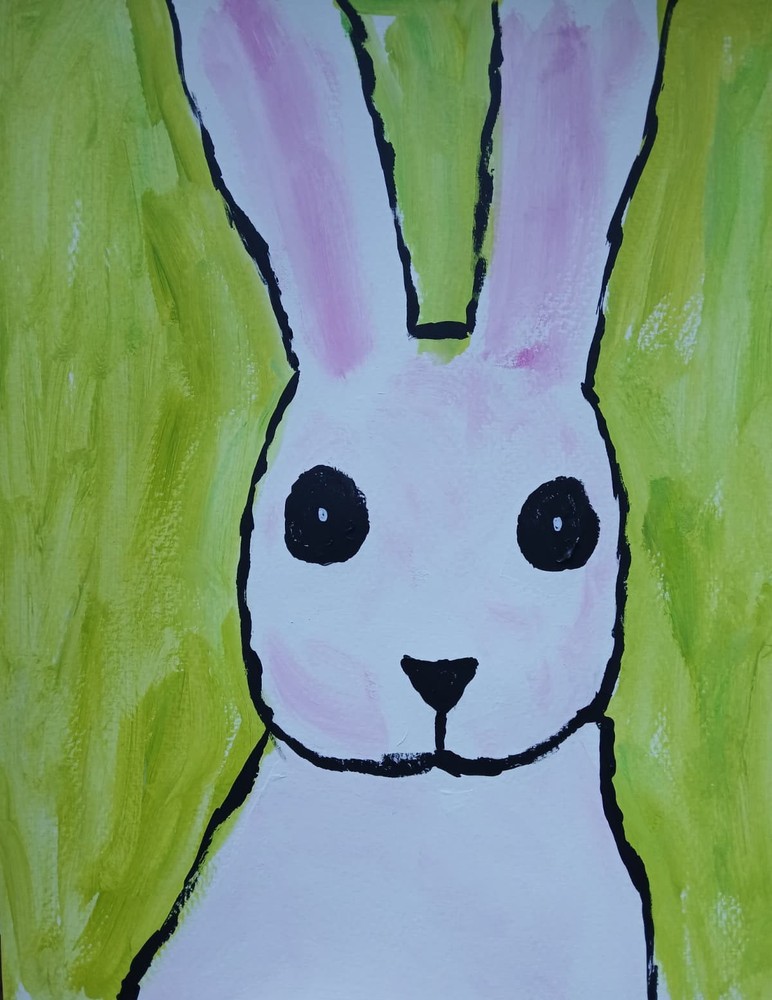 Impressionism/Abstract 11×14 Simple Bunny Boy Colorful Fun Hand Made Painting