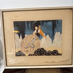 “THE KISS” 1920’s ART DECO Original Painting Framed