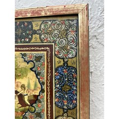 Vintage Persian Miniature Painting Horseback Hunting Scene Framed Art 6×5