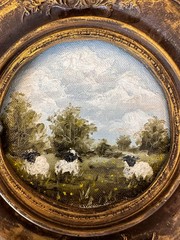 Miniature Sheep Oil Painting: Framed Farmhouse Wall Art