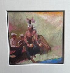 CLIFFORD BECK ORIGINAL PASTEL PAINTING DEPICTING KACHINA AT POW-POW 24″ X 24.5″