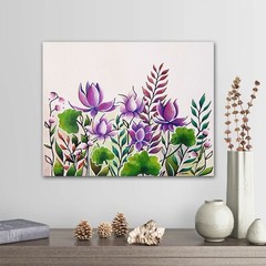 Lotus Flower Painting on Canvas Original Floral Art Purple Flowers Wall Decor
